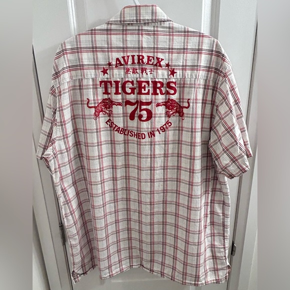 Avirex Men’s White & Red Plaid Shirt - Size XL 100% Cotton Avirex Tigers 🔥 - Picture 6 of 8